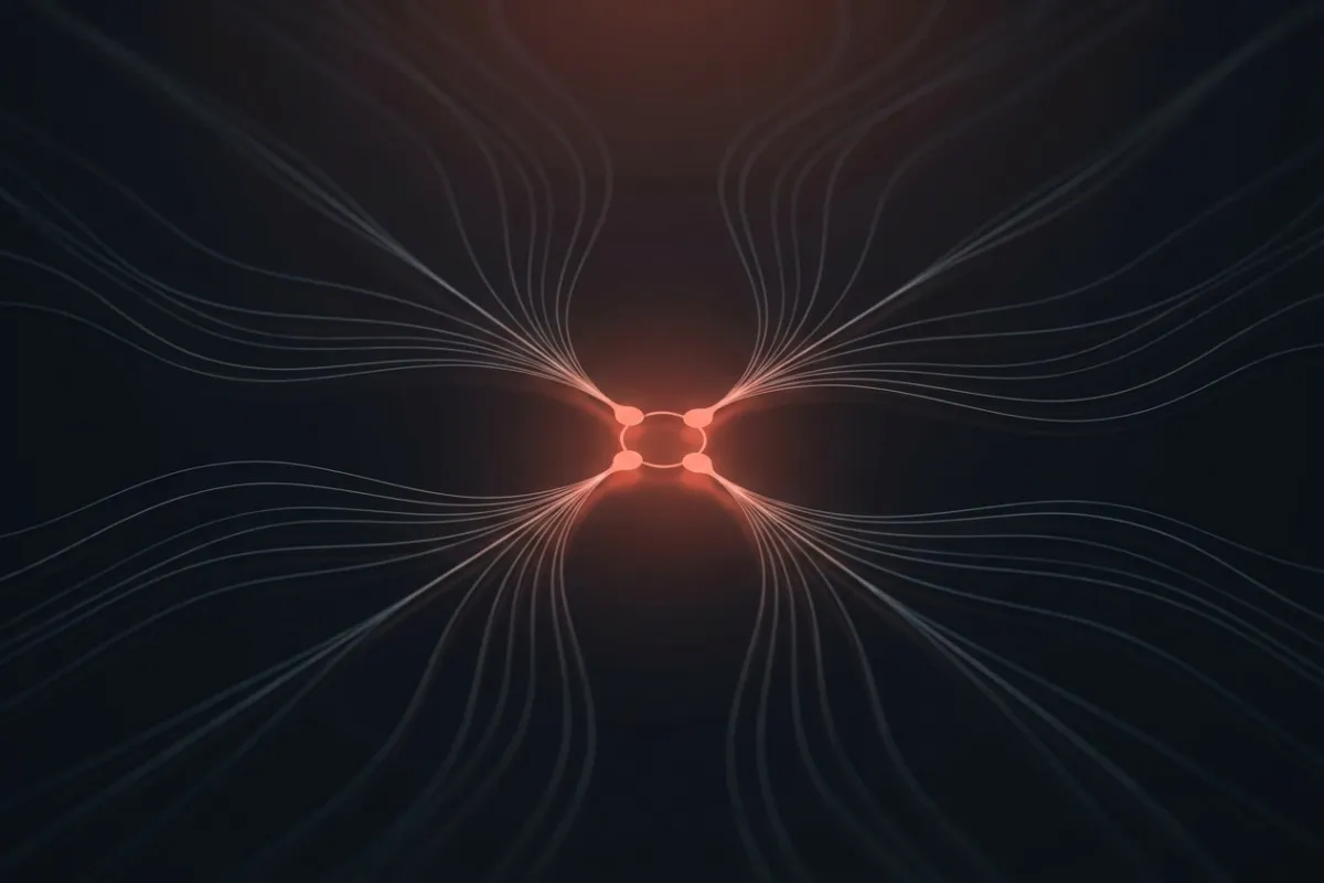 Abstract ink-wash rendering of data routing paths on washi paper.